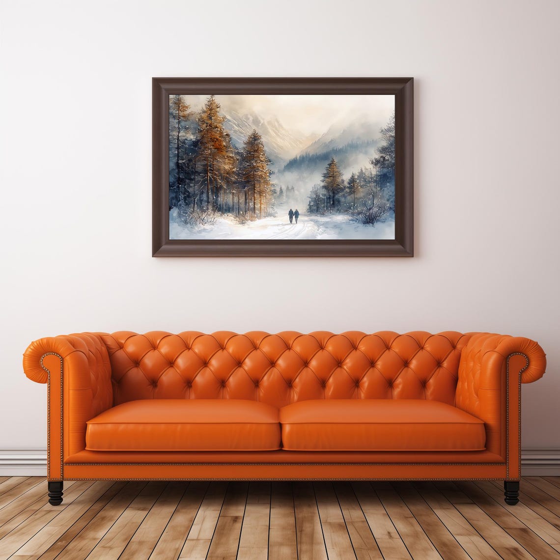 Snowy Winter Forest Path Misty Mountain Watercolor Travel Poster - Image 3