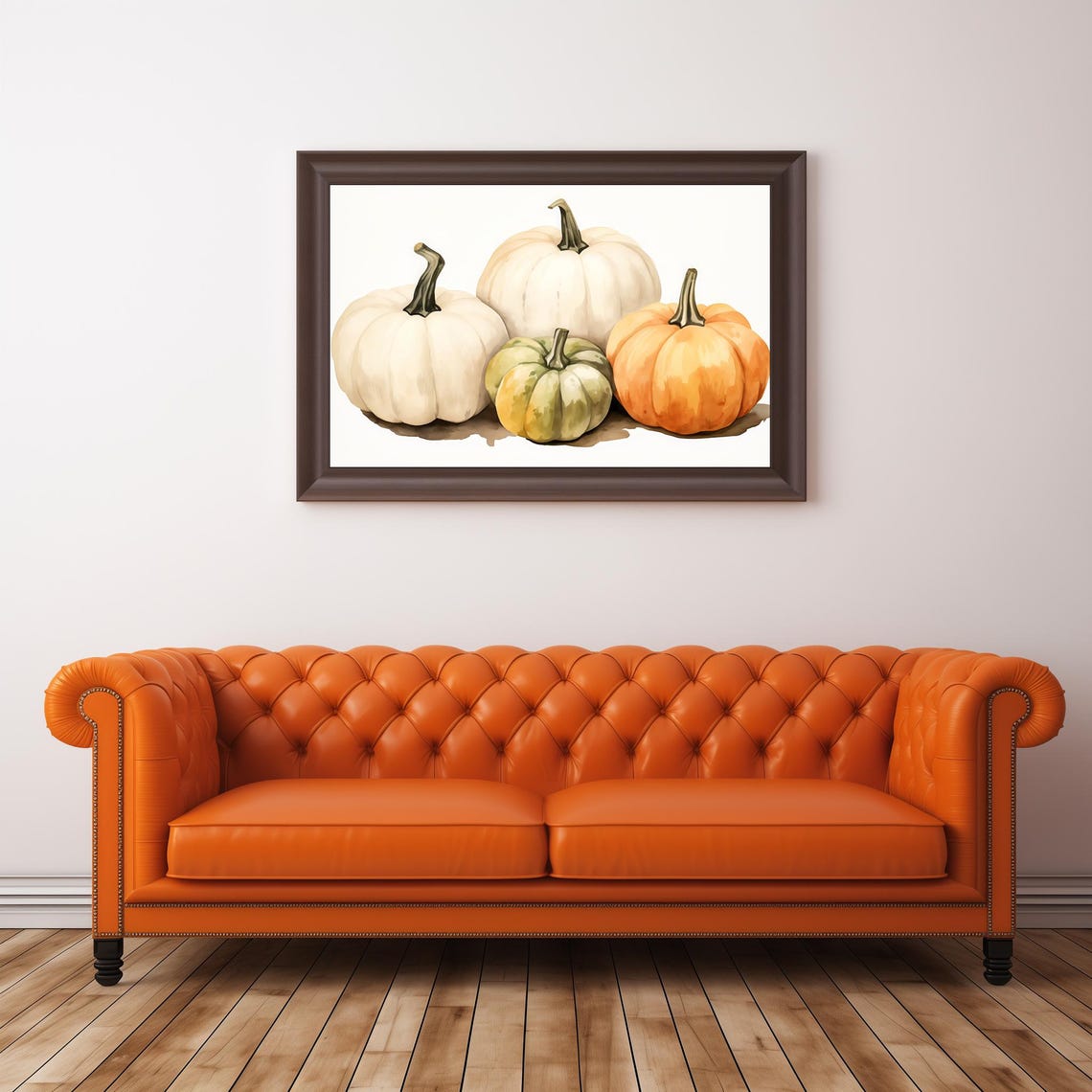 Watercolor Pumpkins White Orange Green Fall Harvest Rustic Wall Poster - Image 4
