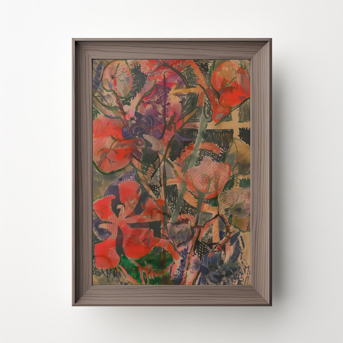 Abstract Red Poppies Expressionist Botanical Bold Colorful Art Poster