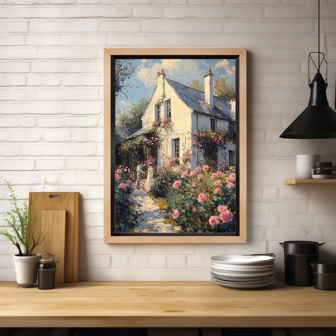 English Cottage Rose Garden Path Blooming Roses Vintage Art Poster - Image 4