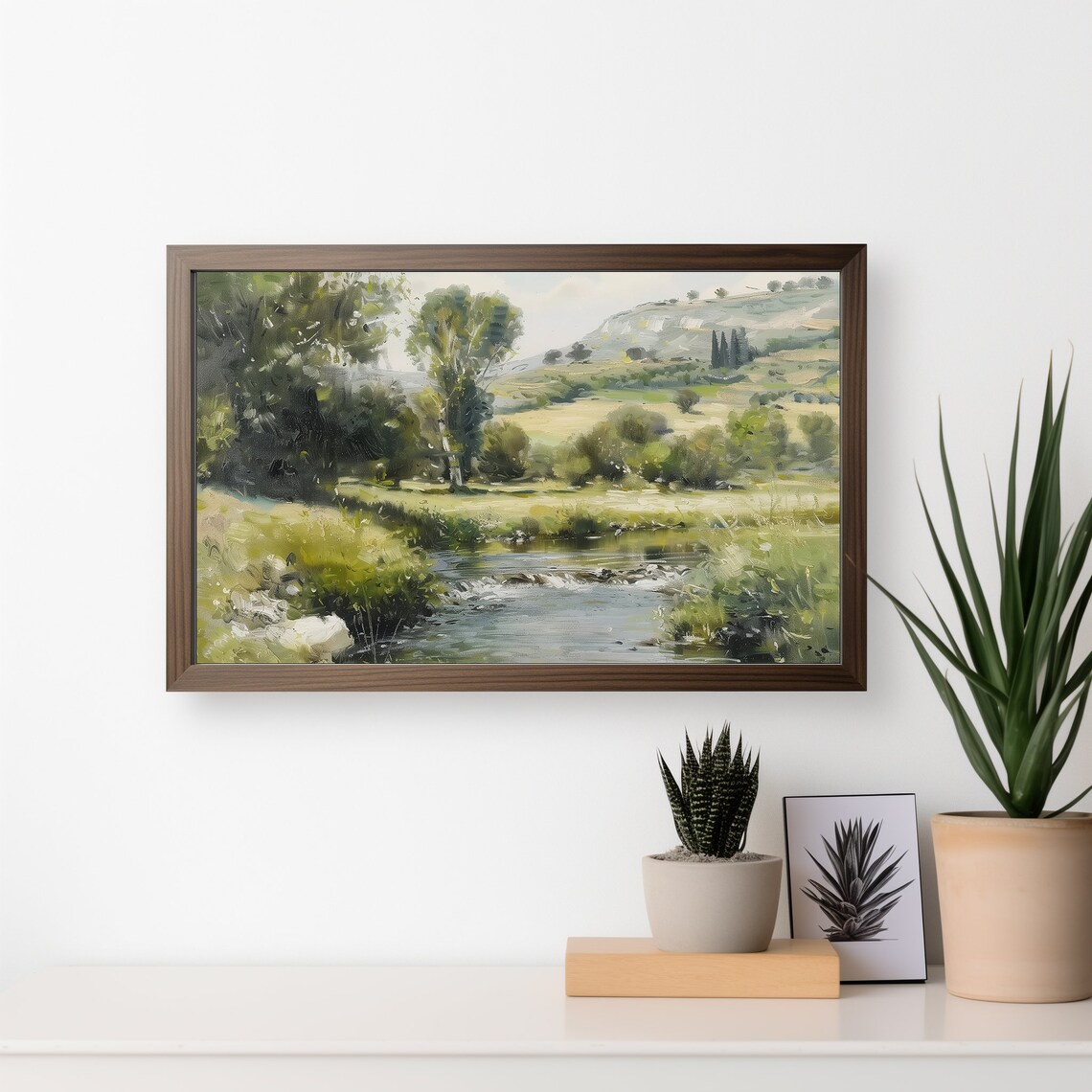 Vintage River Landscape Painting Country Stream Summer Meadow Print - Image 3