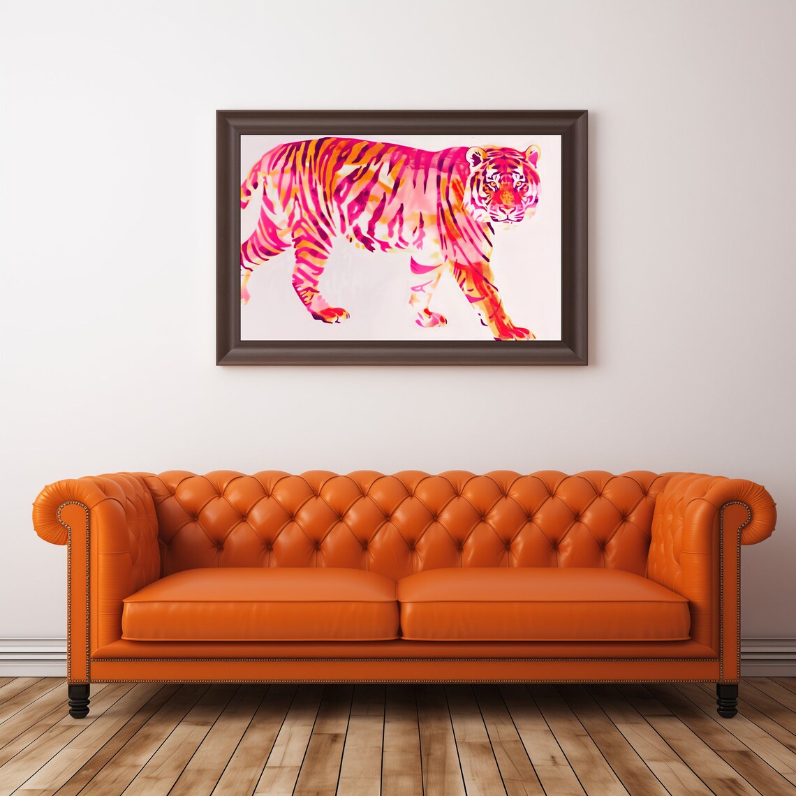 Pink Orange Tiger Watercolor Painting Bold Colorful Maximalist Animal Art - Image 3