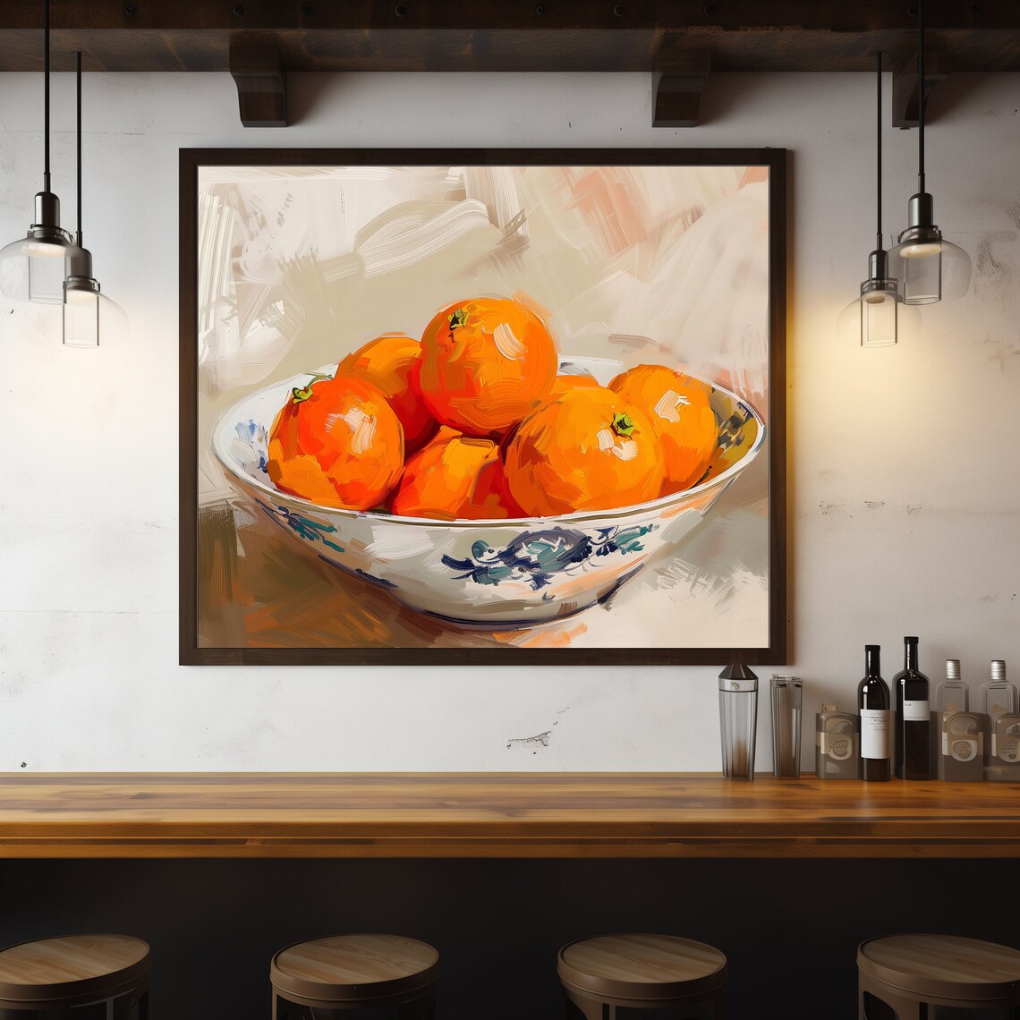 Bowl Of Oranges Still Life Oil Painting Citrus Kitchen Wall Art - Image 4