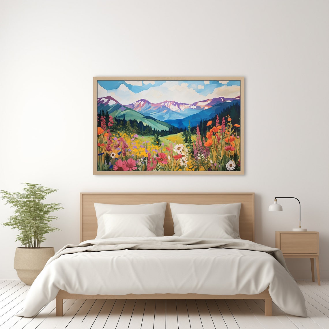 Mountain Wildflower Meadow Colorful Alpine Landscape Art Print - Image 3