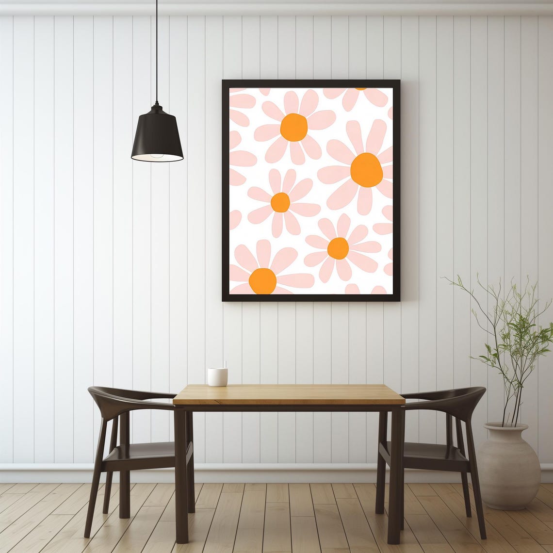Retro Groovy Pink Daisy Pattern Boho Floral Minimal Wall Art Poster - Image 2