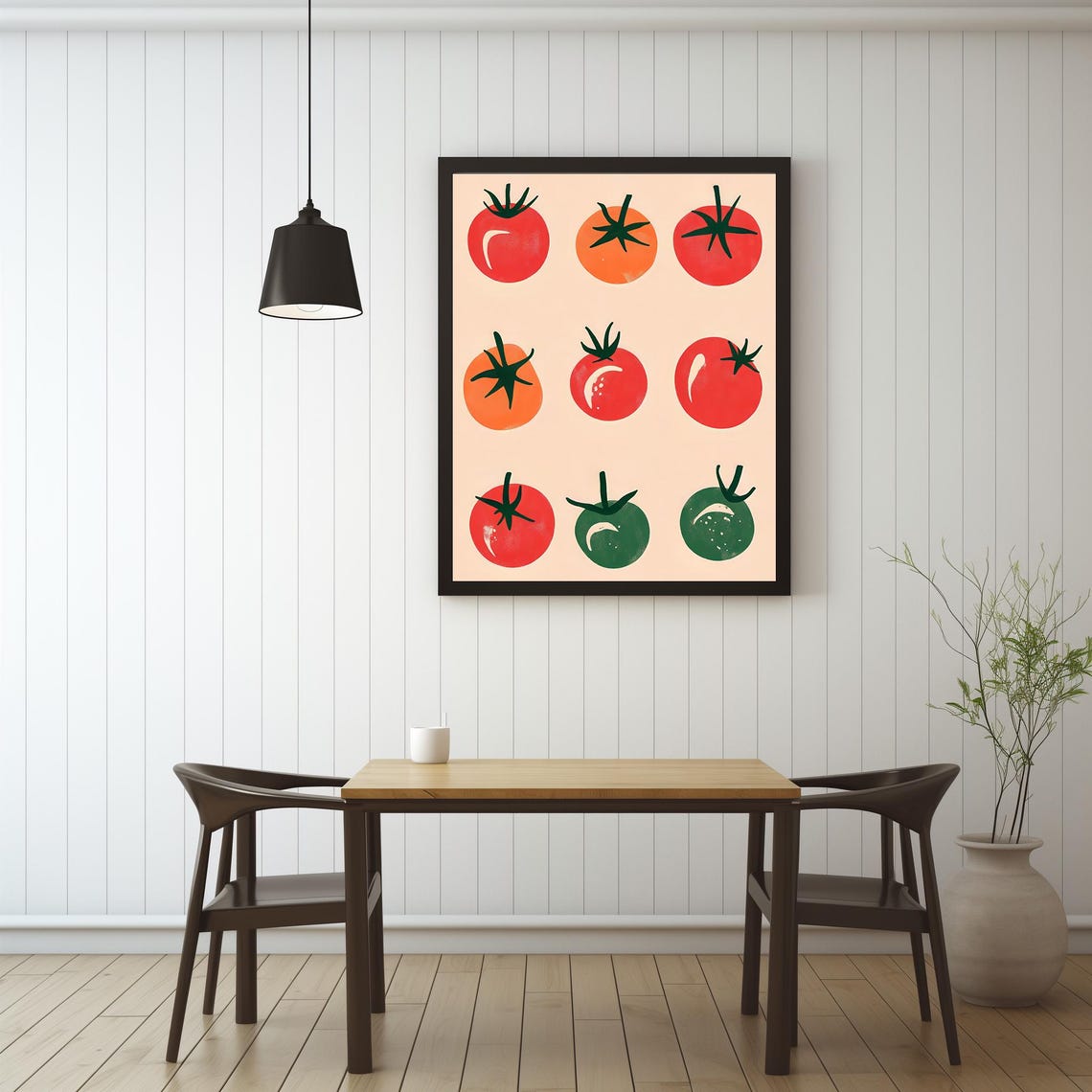 Tomato Grid Illustrations Red Orange Green Modern Kitchen Wall Art - Image 3