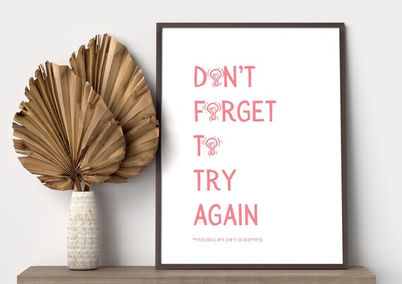 Pink Motivational Quote Poster Don't Forget to Try Again Today