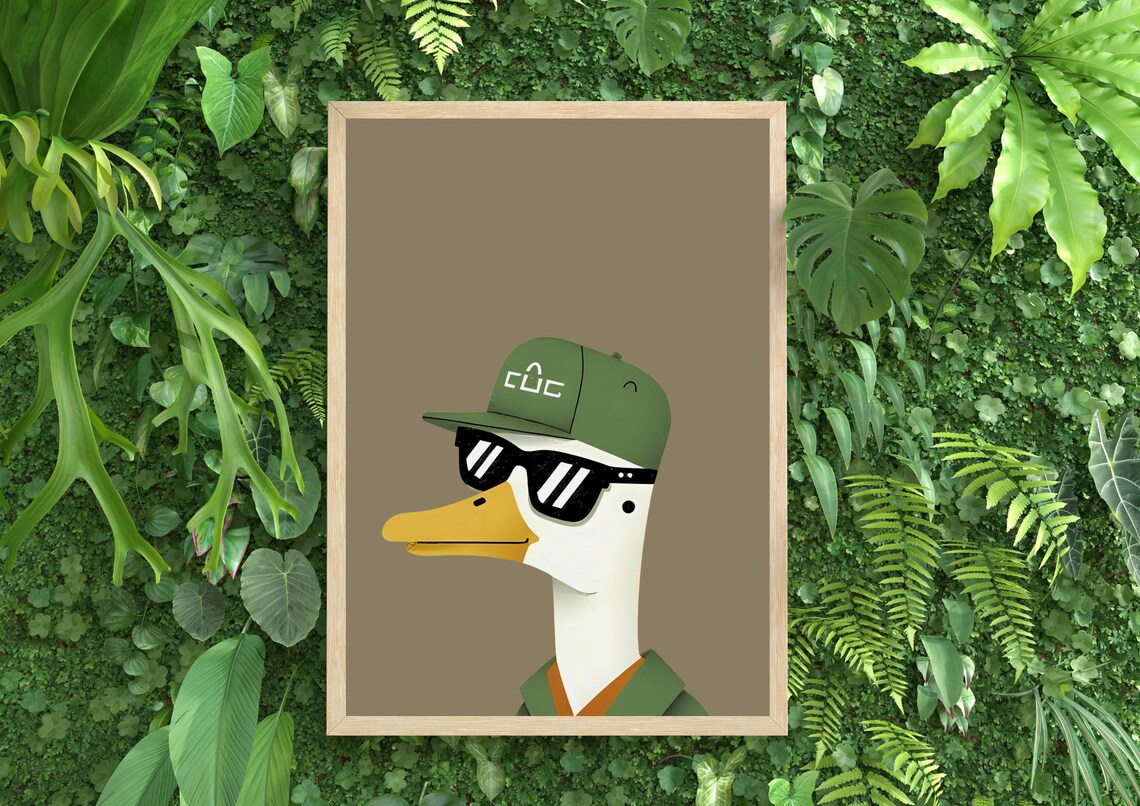 Cool Goose with Sunglasses and Green Cap Retro Kids Room Wall Poster