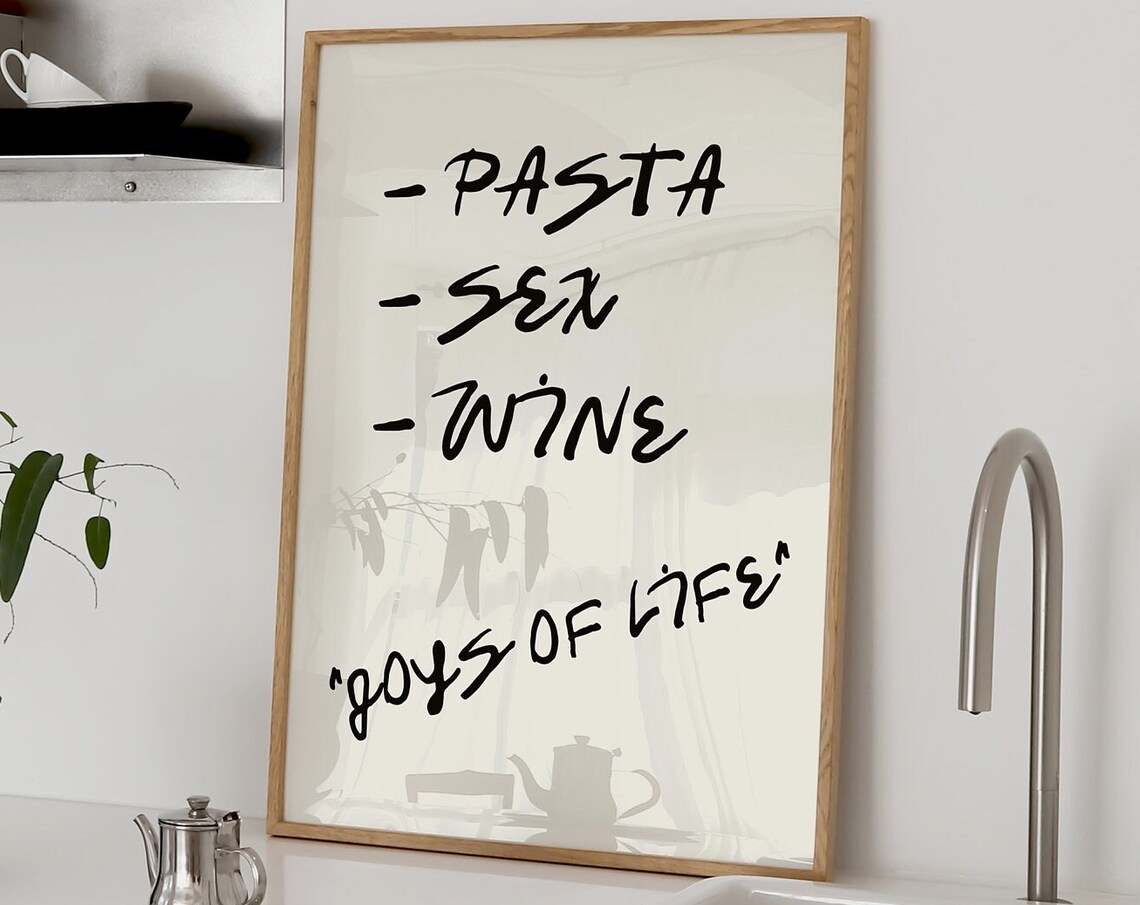 Pasta Sex Wine Joys Of Life Poster Funny Handwritten Kitchen Quote