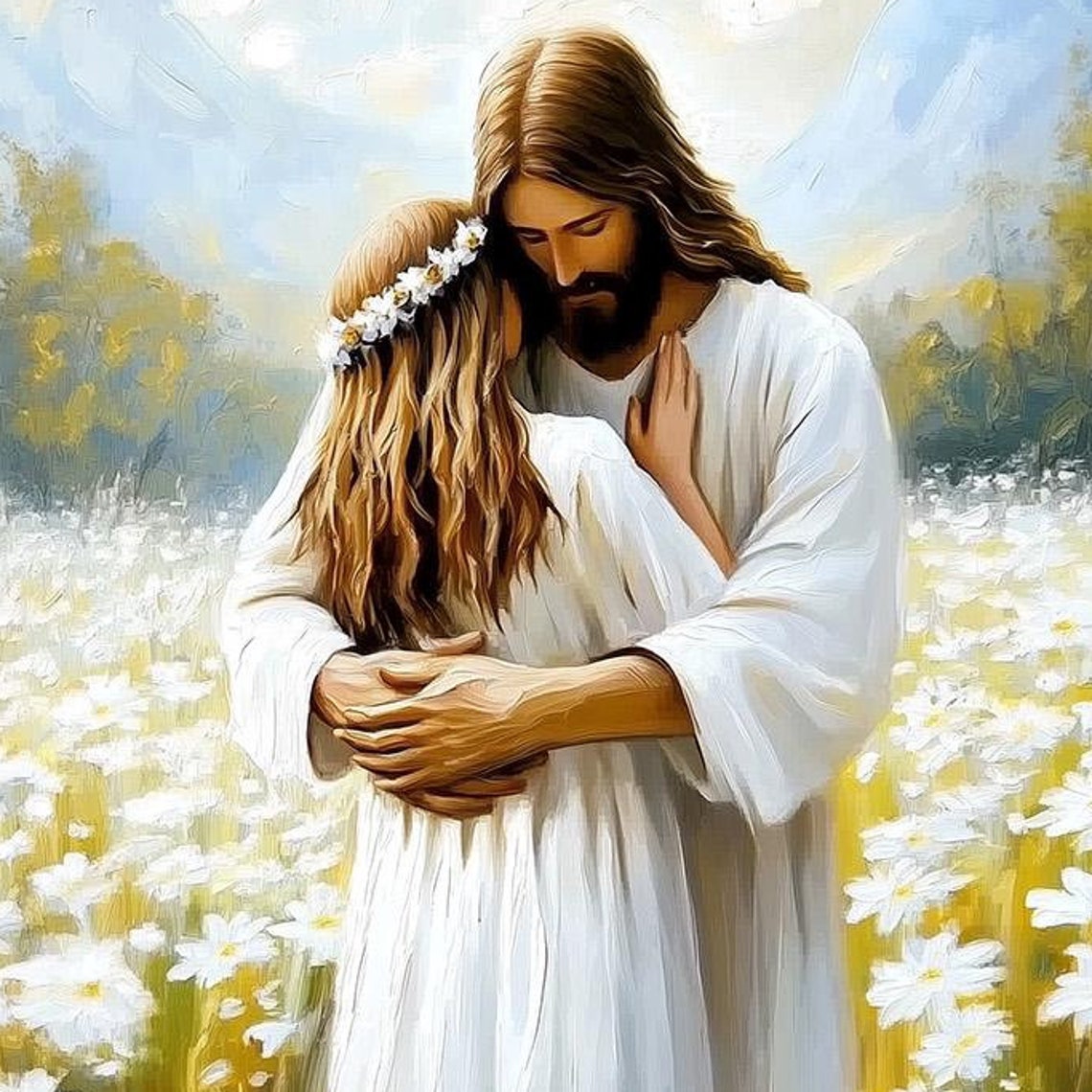 Woman Healed Wall Art Jesus Hugging Woman Print Hem Of Robe Artwork Modern Christian Art Jesus Art Bible Story Art Print