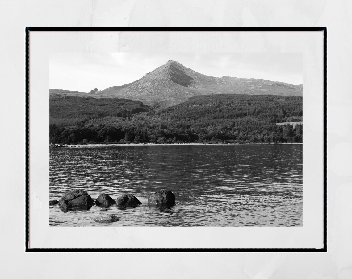 Goatfell Arran Mountain Over Still Water Black White Photo Poster