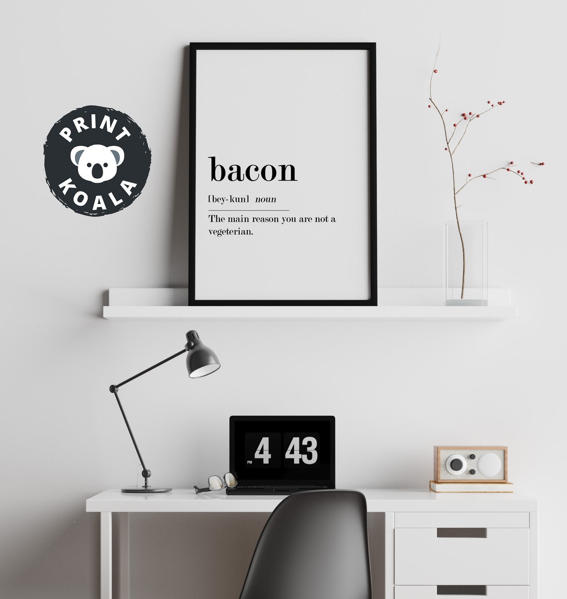 Bacon Funny Definition Noun Kitchen Humor Minimalist Typography Poster - Image 3