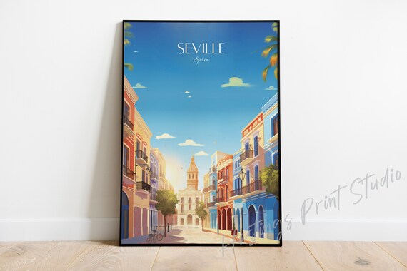 Seville Spain Old Town Street Vintage Travel Poster Sunny Charm