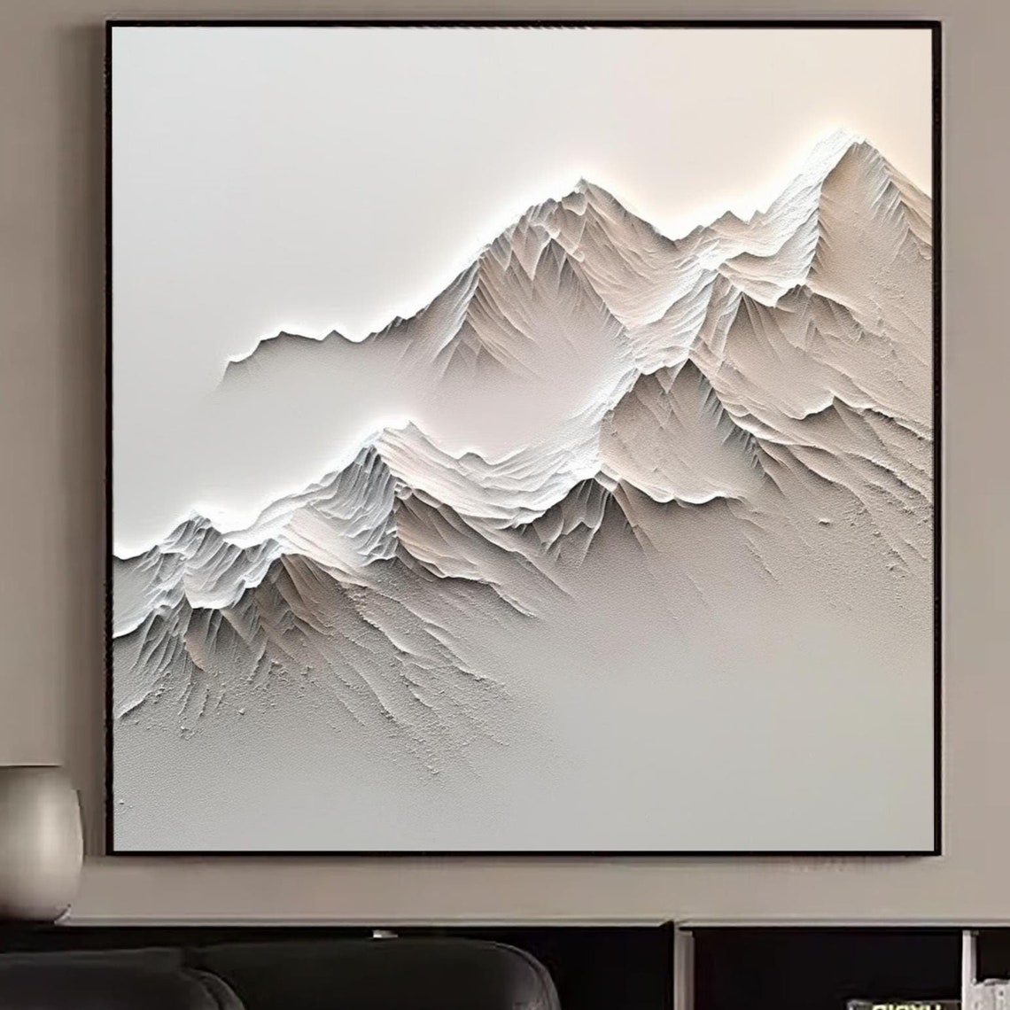 Original White Mountain Painting On Abstract Hand Painted Mountain Oil Painting On White Snow Mountain Painting Wall Art Decor - Image 3