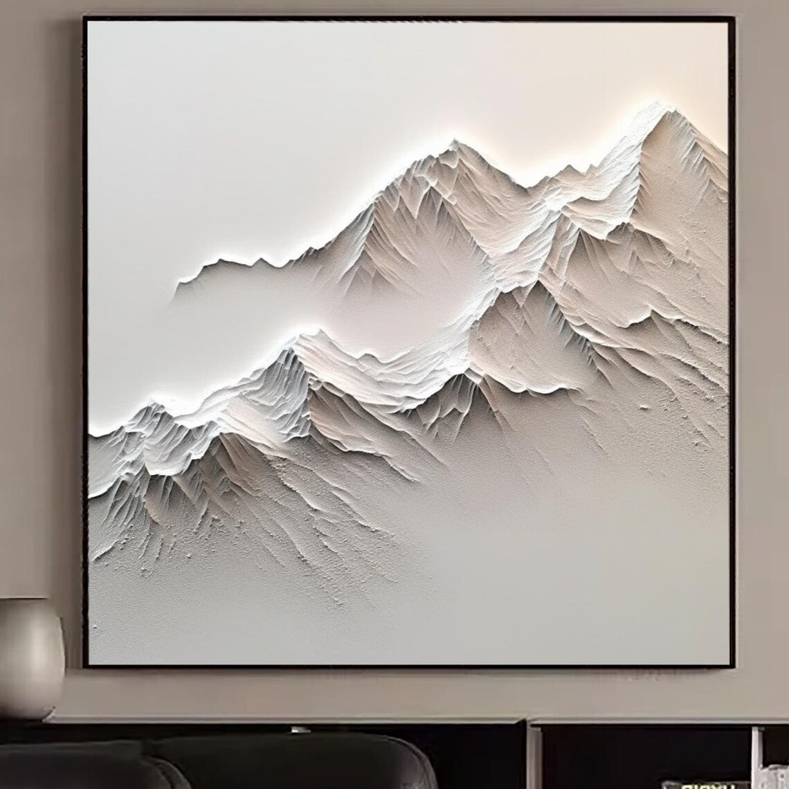 White Mountain Peaks Textured Relief Alpine Summit Square Art Poster - Image 3