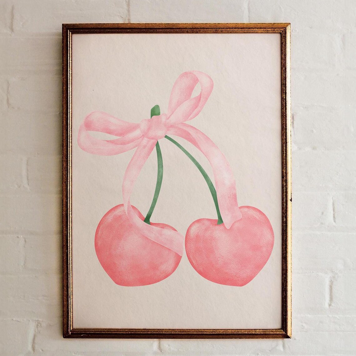 Sweet Pink Cherry Watercolor Bow Coquette Girls Nursery Poster - Image 2