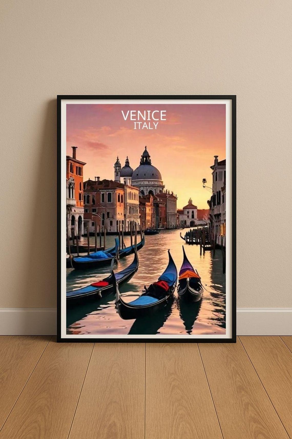 Venice Italy Grand Canal Gondolas At Sunset Travel Art Poster