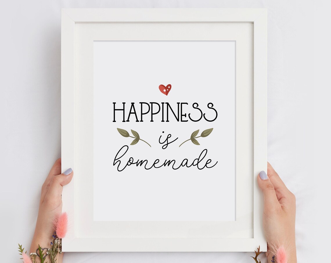 Happiness Is Homemade Heart Leaf Farmhouse Decor Quote Poster