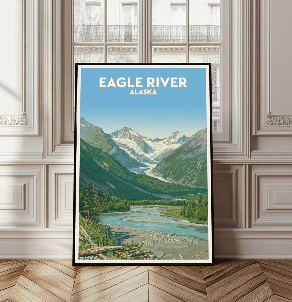 Eagle River Alaska Glacier Valley River Vintage Travel Art Poster