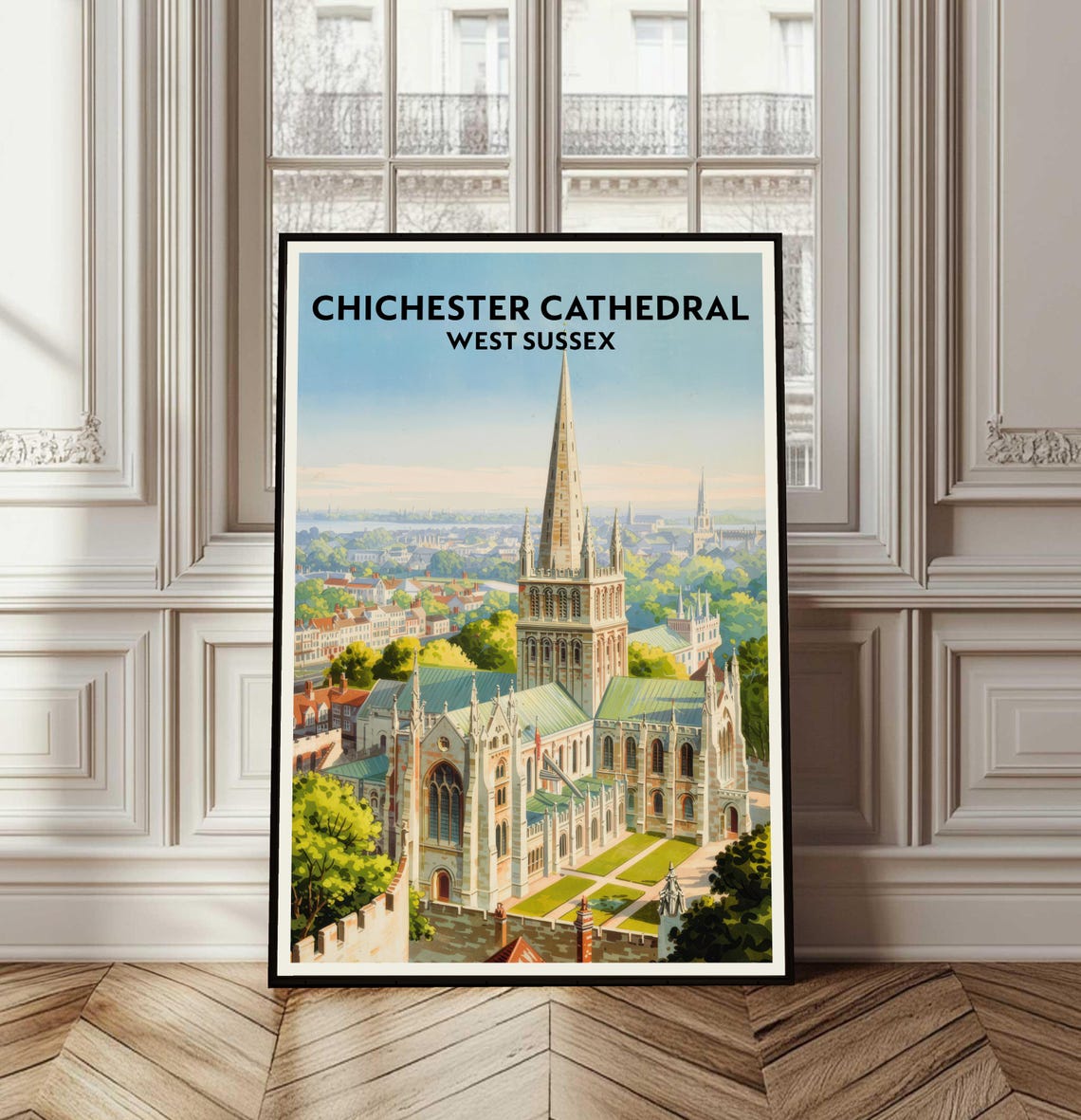 Chichester Cathedral West Sussex Vintage Travel Landmark Poster