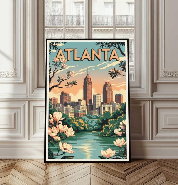 Atlanta Poster Travel Georgia Print Wall Art City Gift Illustration Home Decor