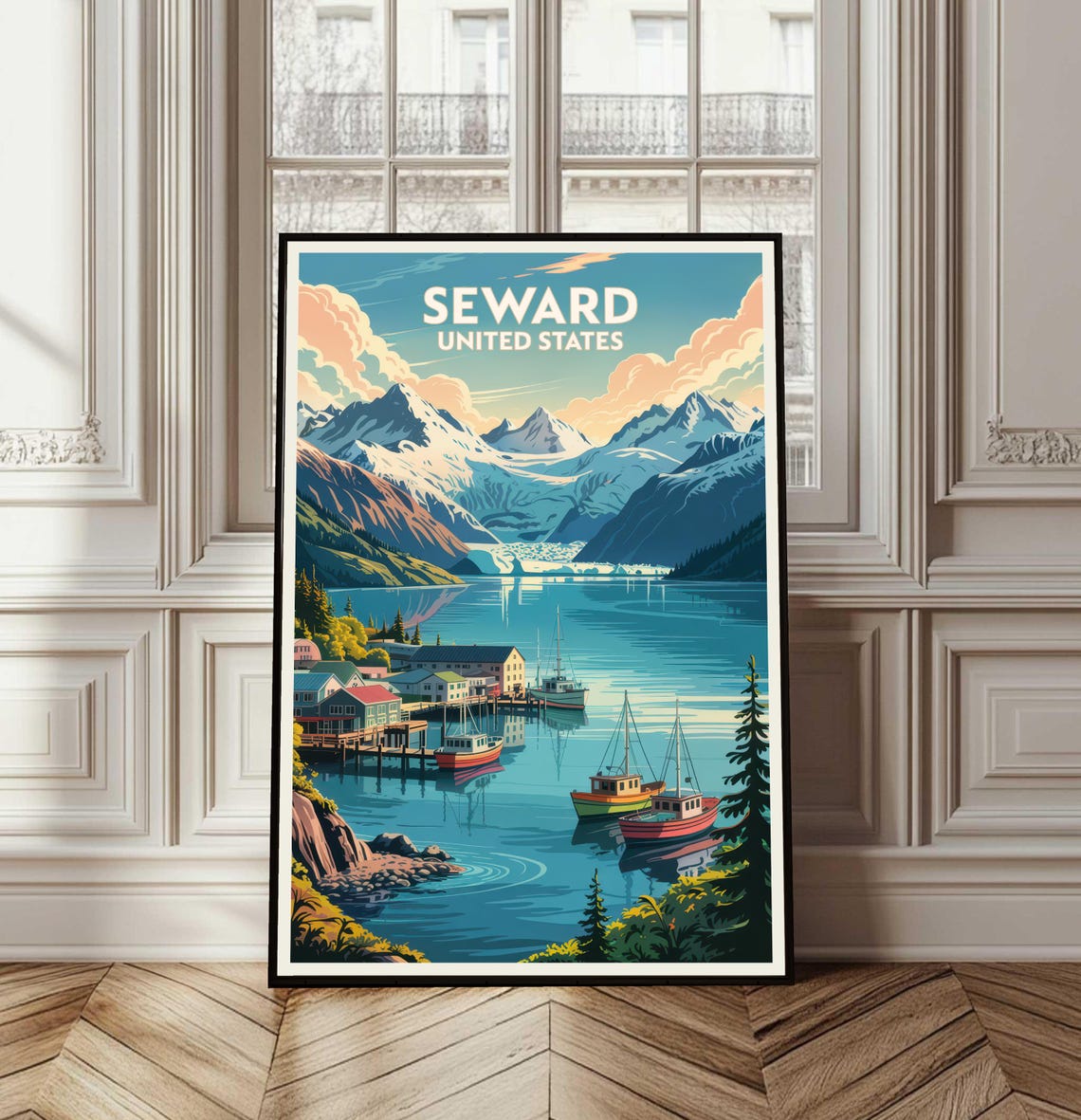 Seward Alaska Harbor Glacier Vintage Retro Travel Coast Poster