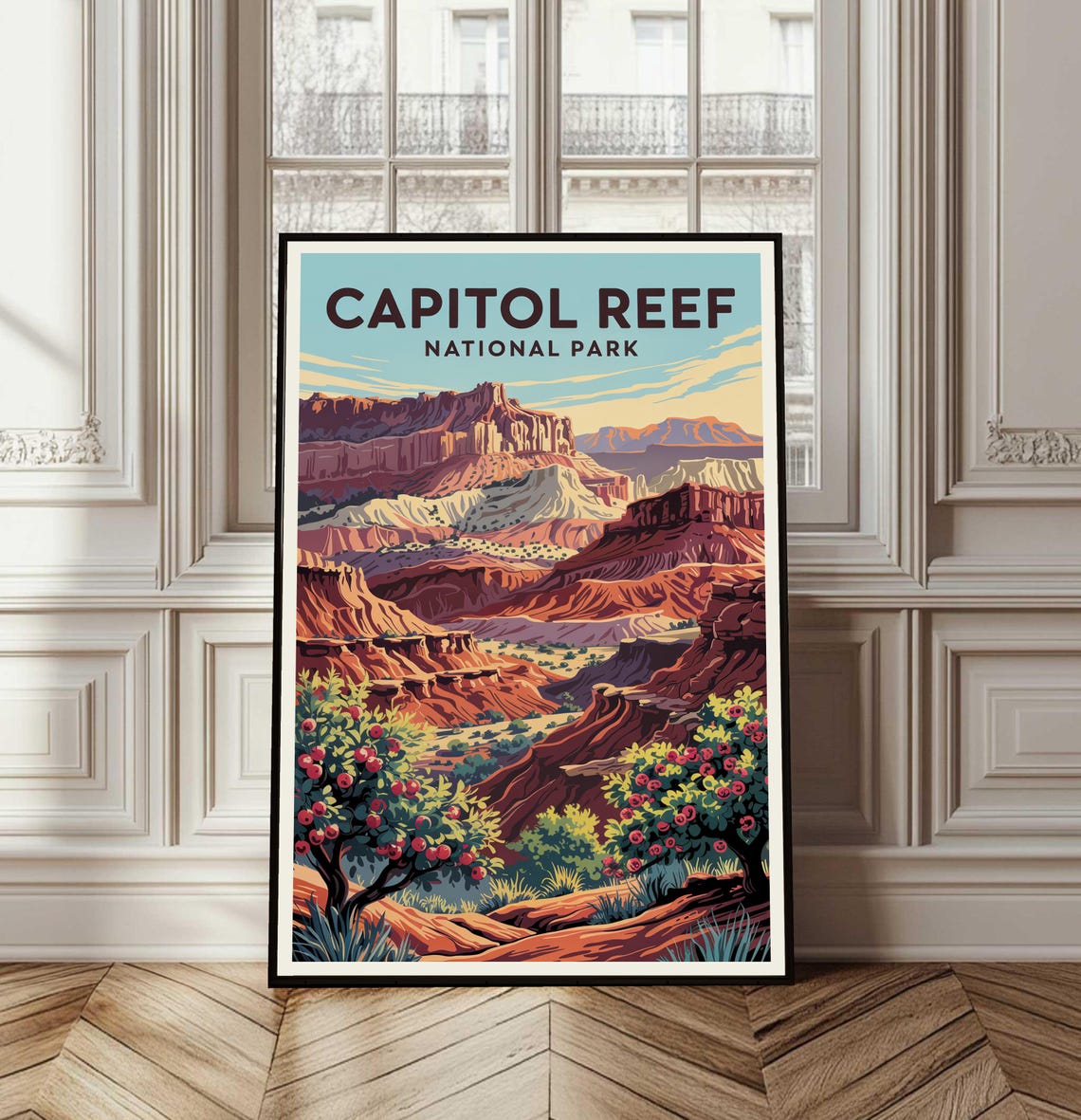 Capitol Reef National Park Vintage Travel Poster Red Rock Cliffs