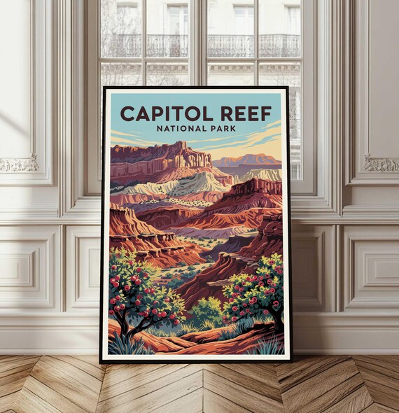 Capitol Reef National Park Vintage Travel Poster Red Rock Cliffs