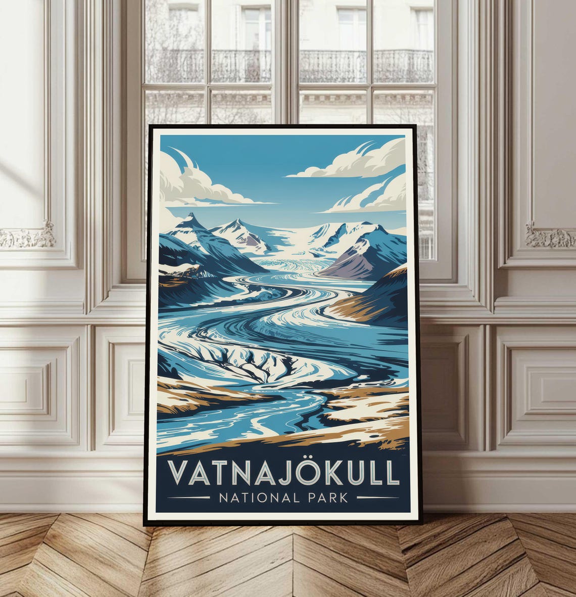 Vatnajokull National Park Glacier Iceland Vintage Travel Poster
