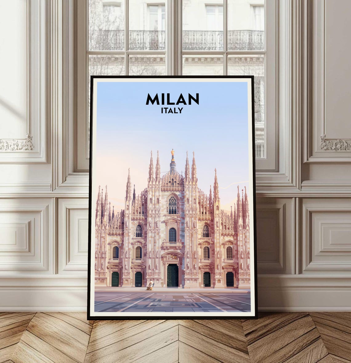 Milan Italy Duomo Cathedral Facade Pastel Vintage Travel Poster
