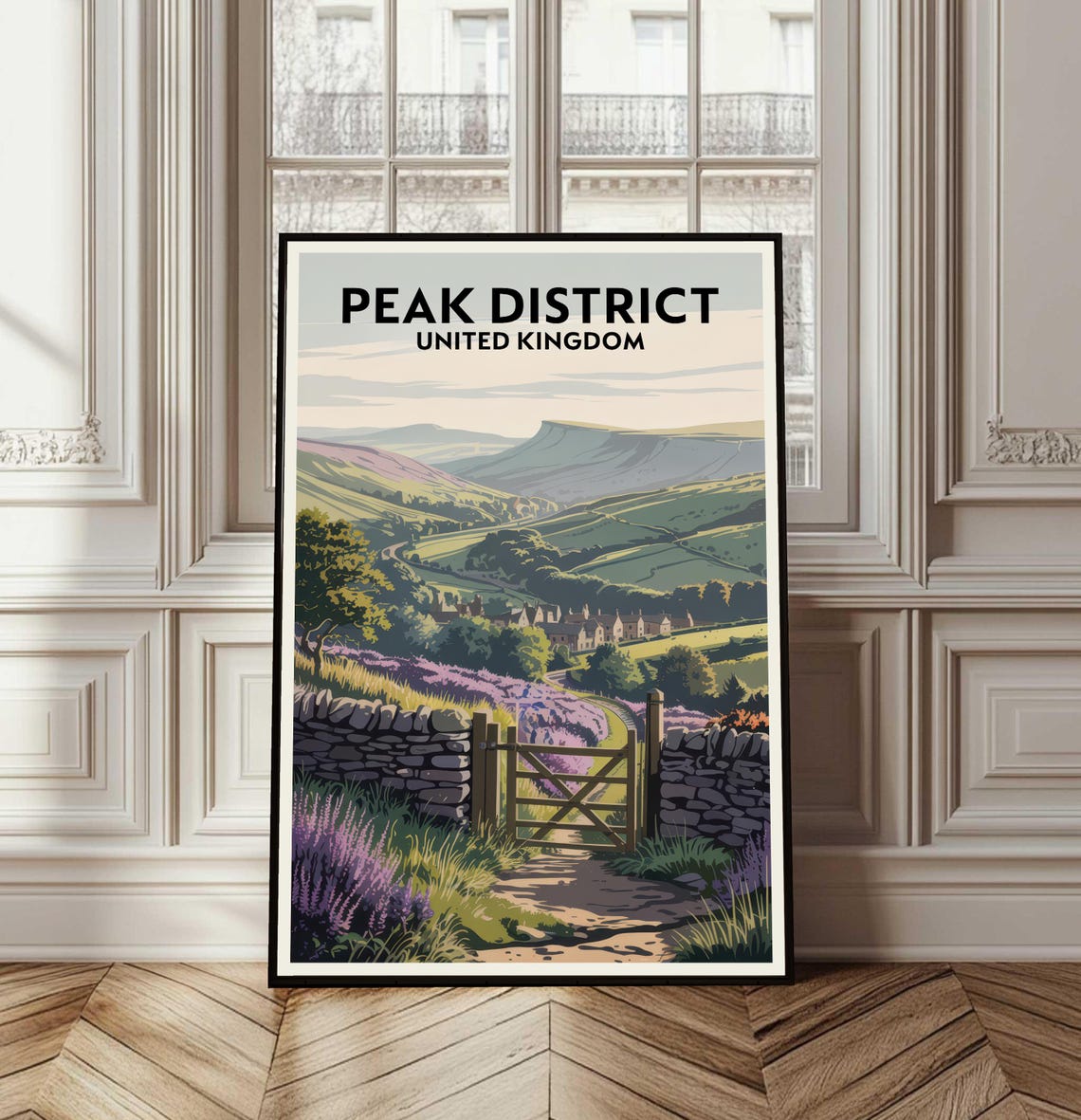Peak District Rolling Green Hills Stone Wall Gate Travel Poster