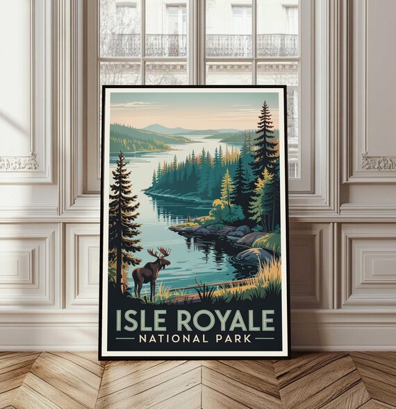 Isle Royale National Park Vintage Travel Poster Moose Lake Pines