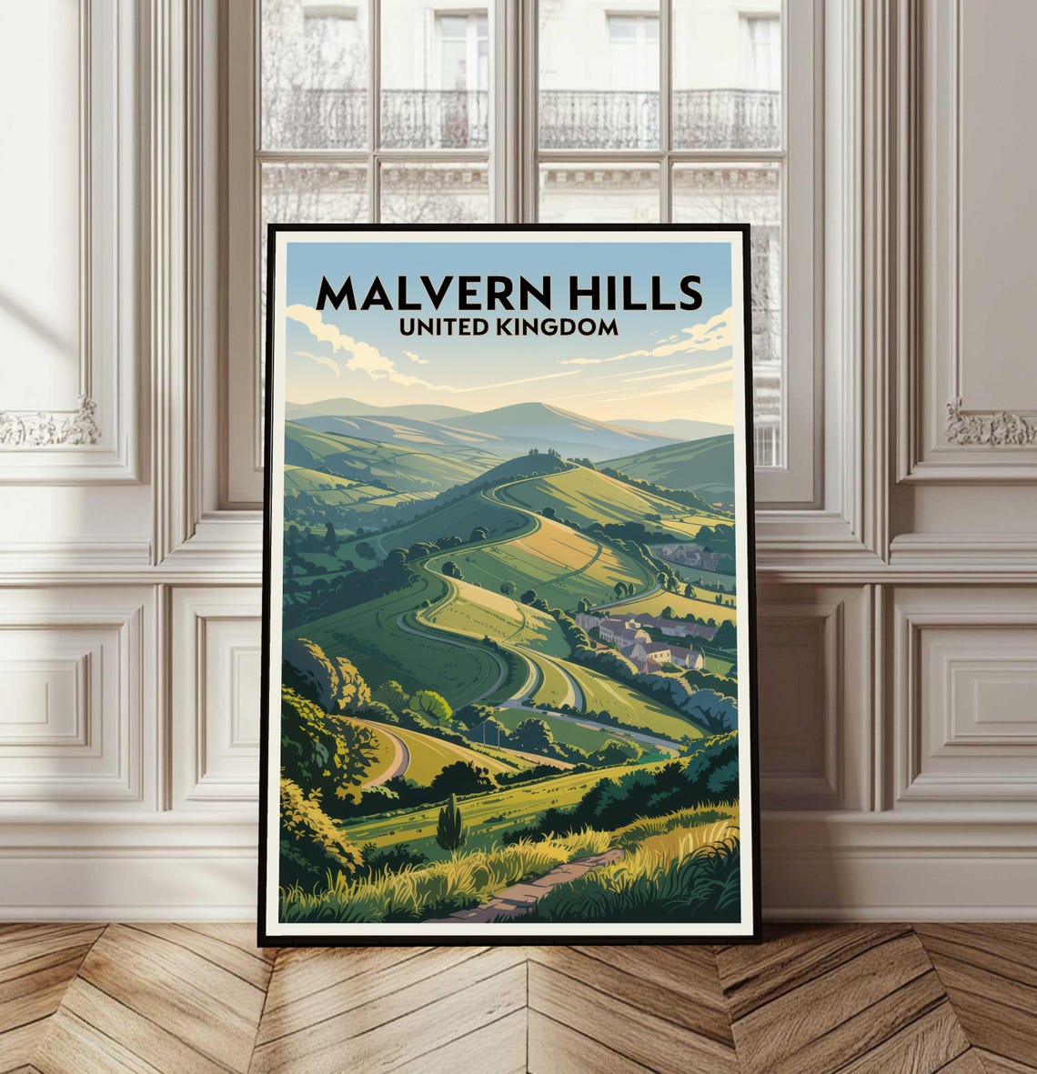 Malvern Hills United Kingdom Vintage Travel Poster Rolling Green Hills
