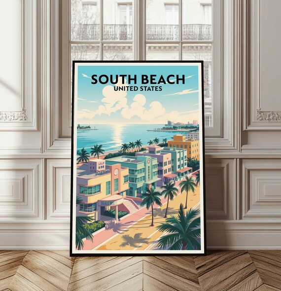 South Beach Miami Florida Art Deco Ocean Drive Retro Travel Poster