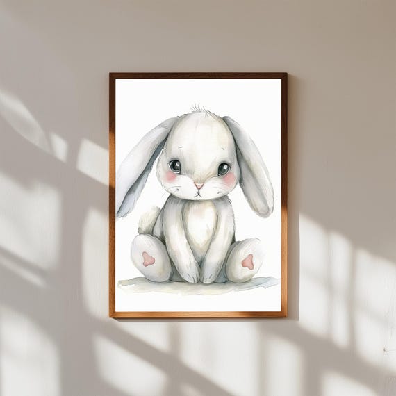 Watercolor Bunny Nursery Print Soft Animal Wall Art