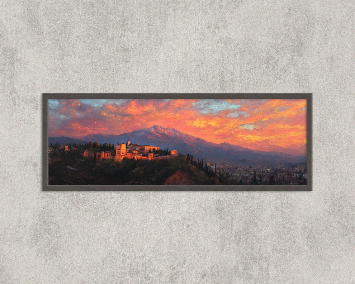 Alhambra Granada Sunset Panorama Spanish Landscape Art Poster