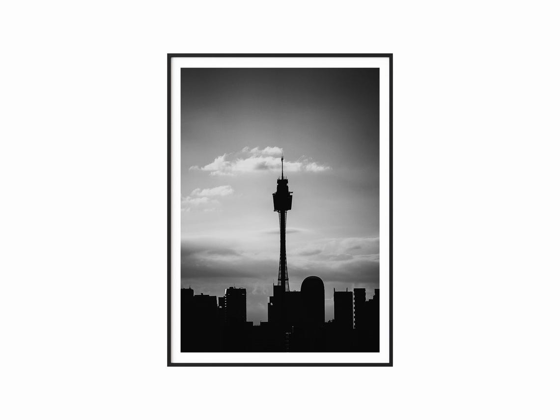 Sydney Tower Silhouette Black And White Minimalist Skyline Poster