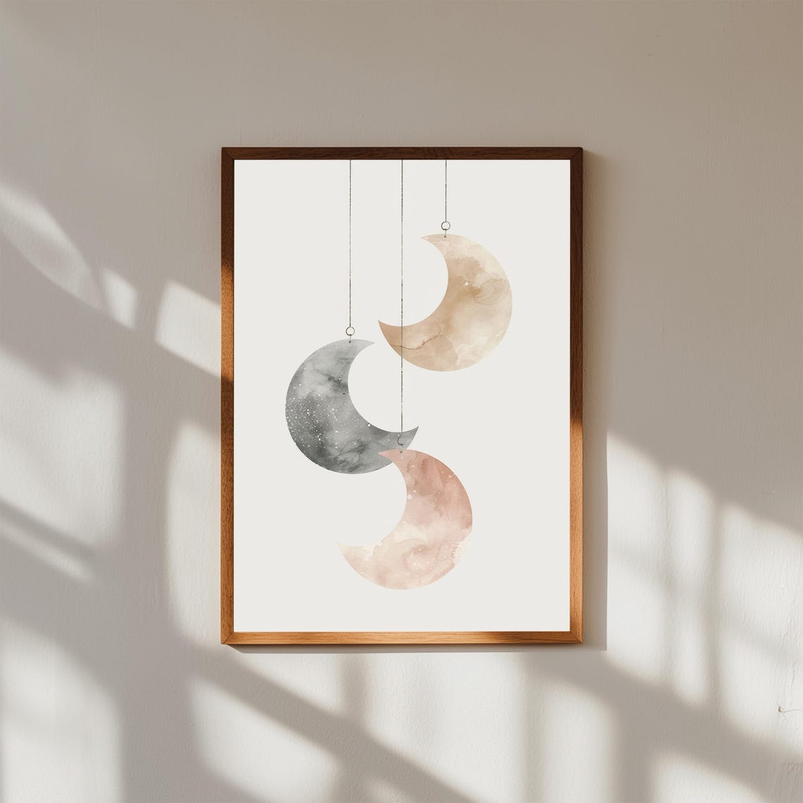 Watercolor Hanging Crescent Moons Gender Neutral Nursery Poster