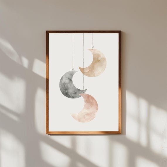 Watercolor Moon Phases Nursery Wall Art Celestial Baby Room Print Gender Neutral Lunar Decor