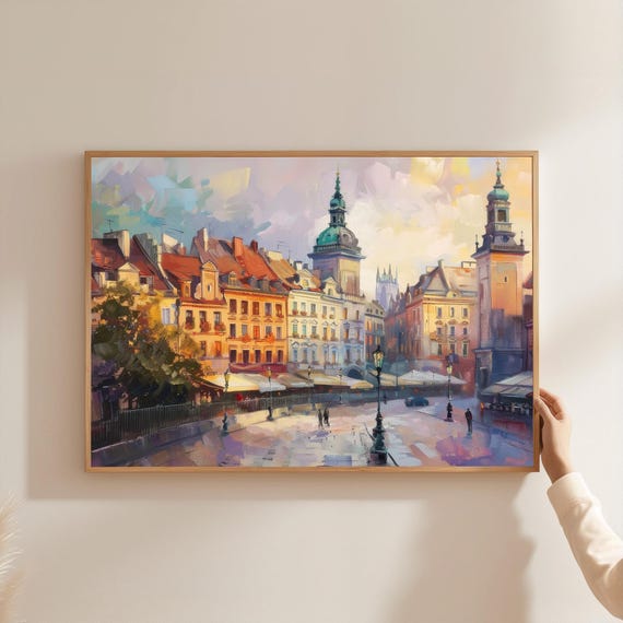 Warsaw Old Town Golden Hour Canvas Print Oil Painting Style Poland Cityscape