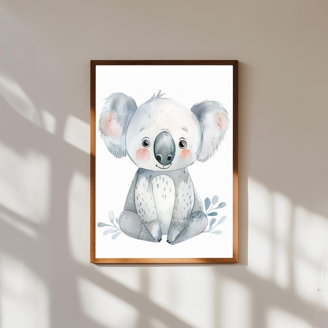 Smiling Baby Koala Watercolor Poster Cute Nursery Animal Wall Decor