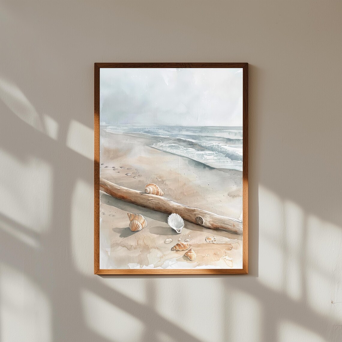 Beach Driftwood Seashells Watercolor Soft Shore Coastal Ocean Art Print
