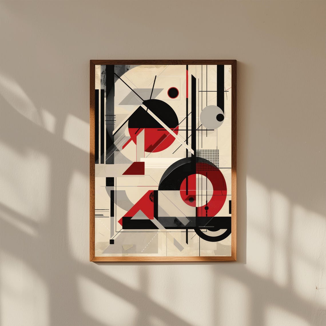 Red Black Cream Geometric Circles Constructivist Abstract Art Poster