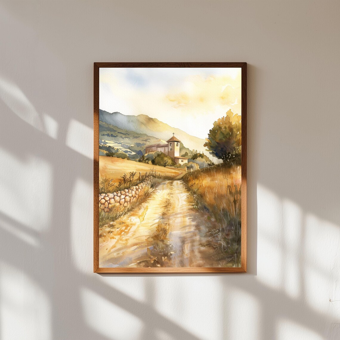 Camino De Santiago Golden Countryside Path Watercolor Art Poster