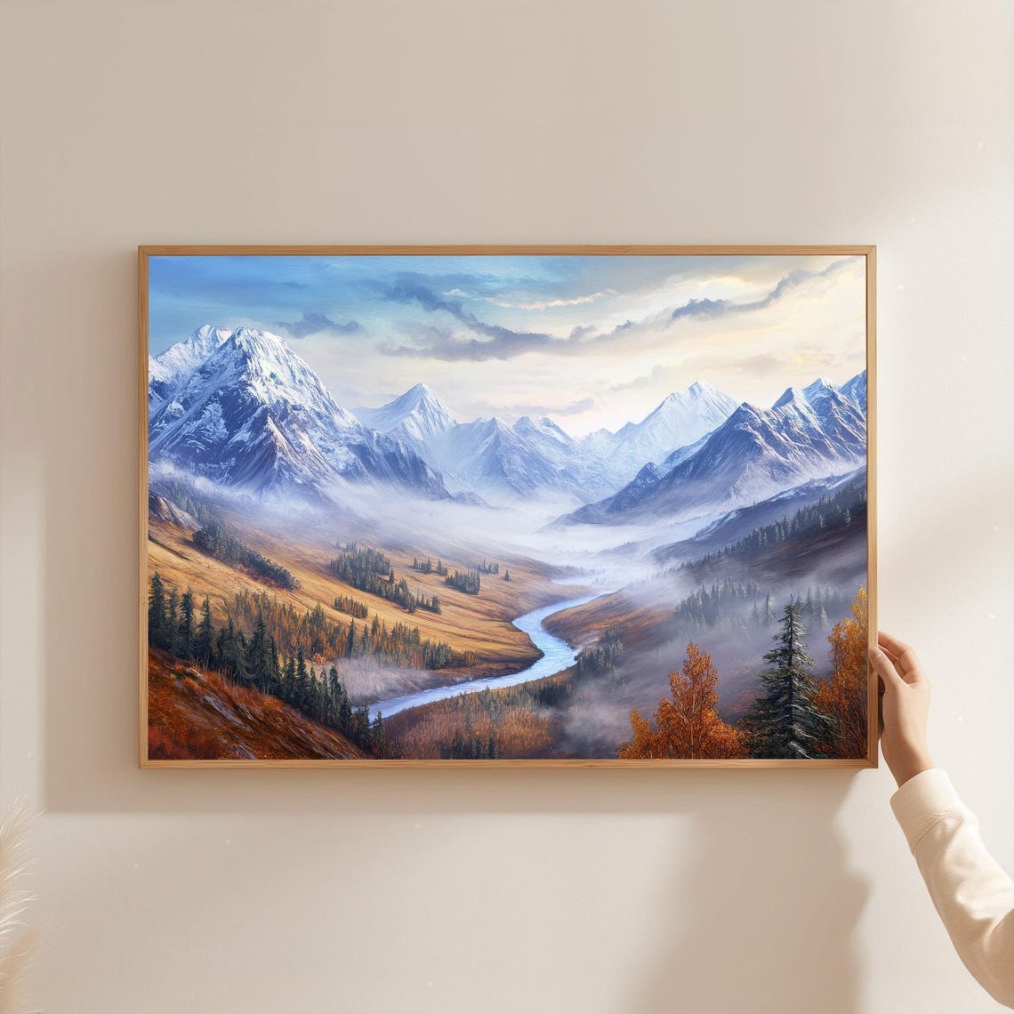 Misty Mountain Valley Art Print Rustic Nature Cabin Decor