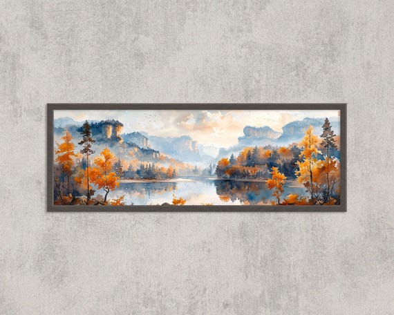 Panoramic Saxon Switzerland Wall Art Germany Watercolor Landscape Print Autumn Forest Cliffs Decor