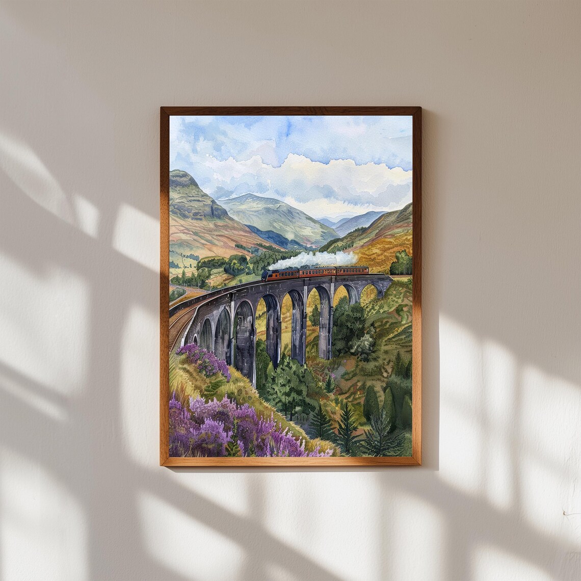 Glenfinnan Viaduct Steam Train Scottish Highlands Watercolor Poster