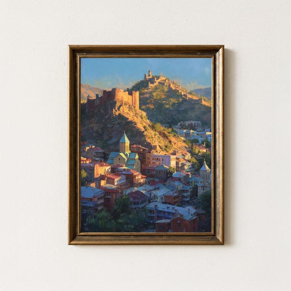Tbilisi Georgia Art Print Narikala Fortress Oil Painting European Cityscape