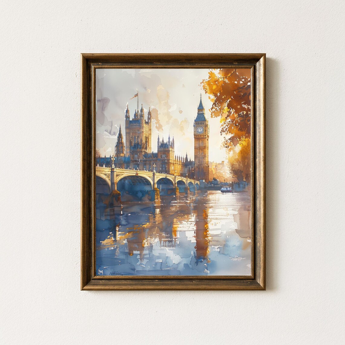 Westminster Palace Watercolor Print, Big Ben London Landmark