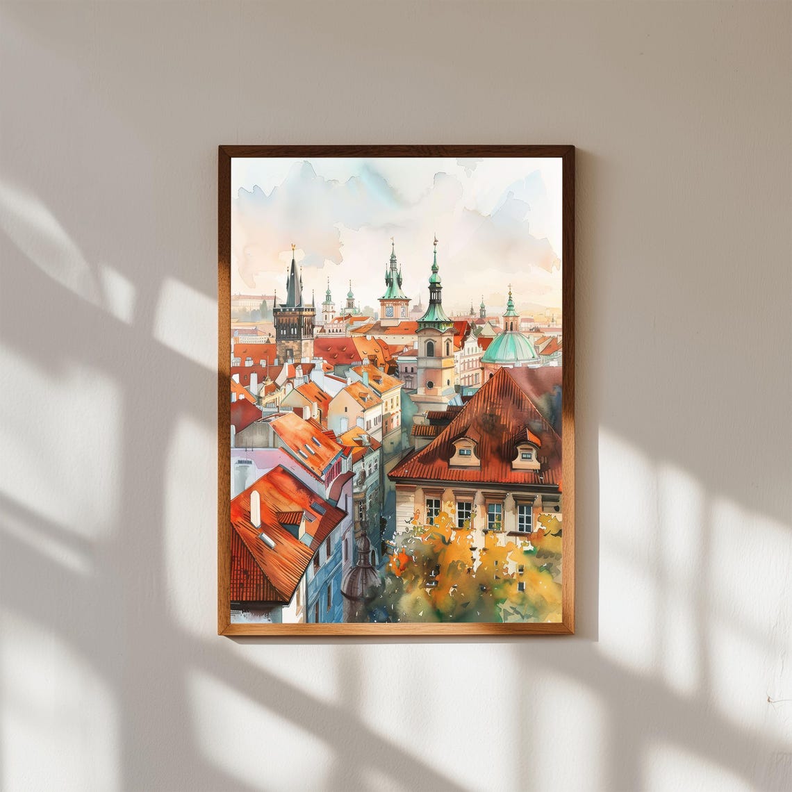Prague Rooftops Watercolor Print Czech Republic Cityscape Art